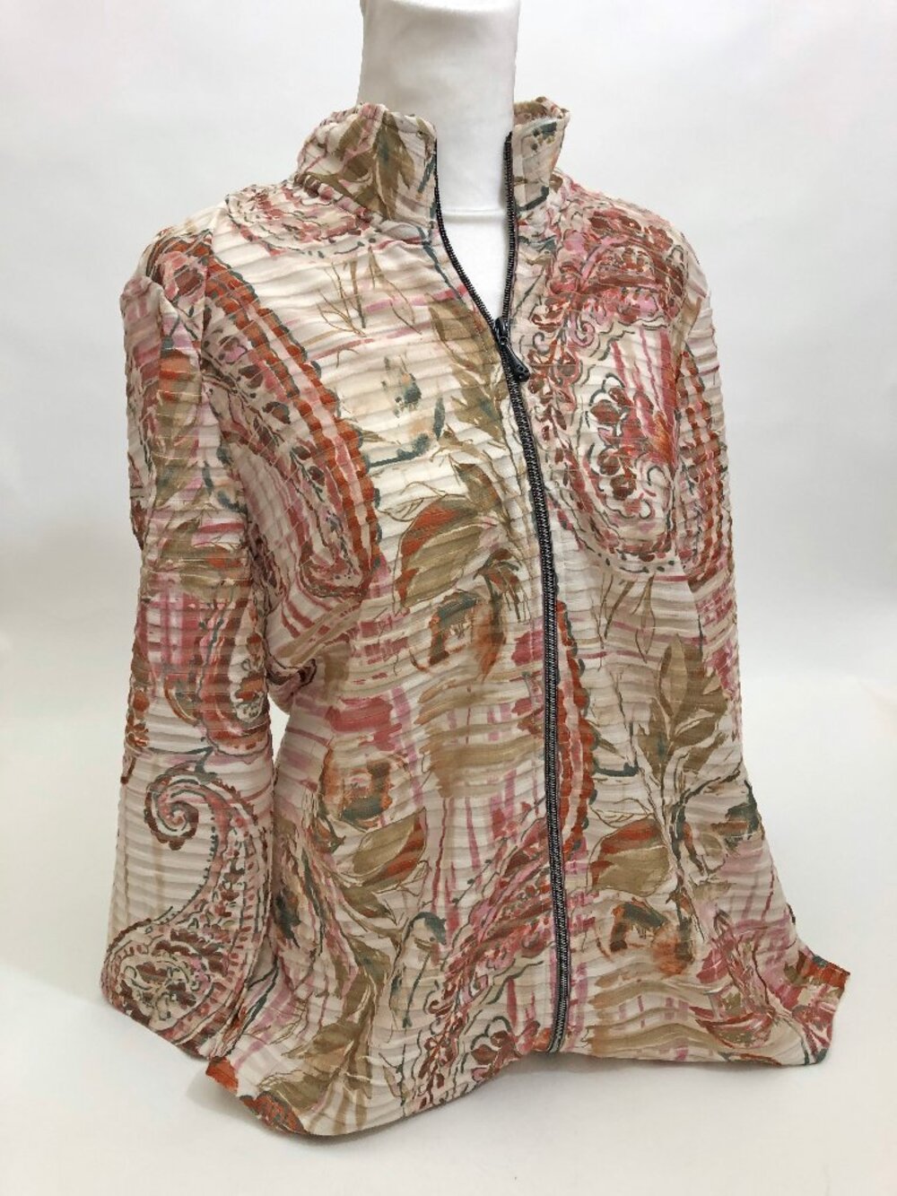 Multiples Jacket Tunic Long Sleeve Multicolor Floral Front Zipper NWT Medium